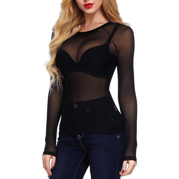 ✨Women Black Sheer Mesh Fishnet Tops Stylish and Sensational Blouses for Fashion - Picture 1 of 6